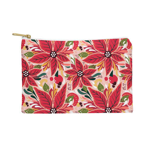 Avenie Abstract Floral Poinsettia Red Pouch