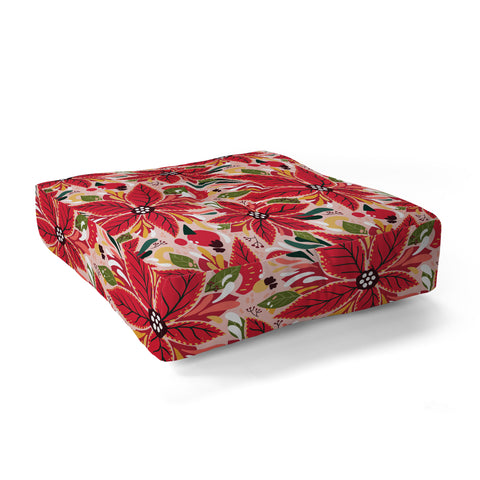 Avenie Abstract Floral Poinsettia Red Floor Pillow Square
