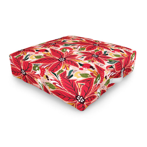 Avenie Abstract Floral Poinsettia Red Outdoor Floor Cushion