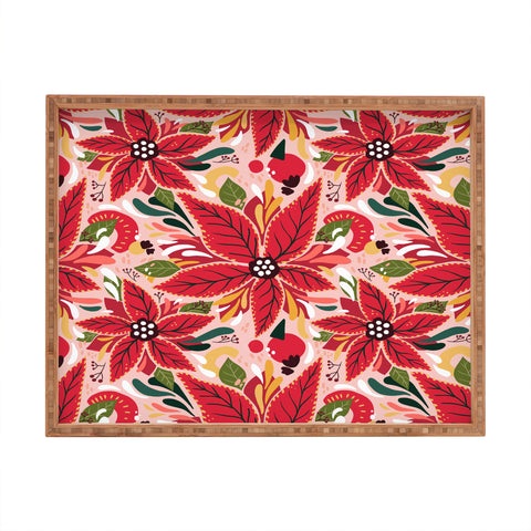 Avenie Abstract Floral Poinsettia Red Rectangular Tray