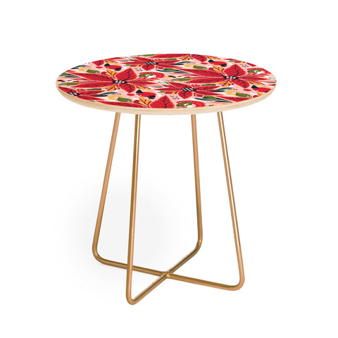 Avenie Abstract Floral Poinsettia Red Round Side Table