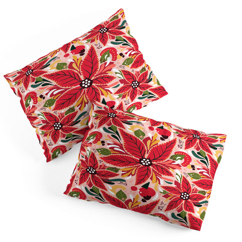 Avenie Abstract Floral Poinsettia Red Pillow Shams