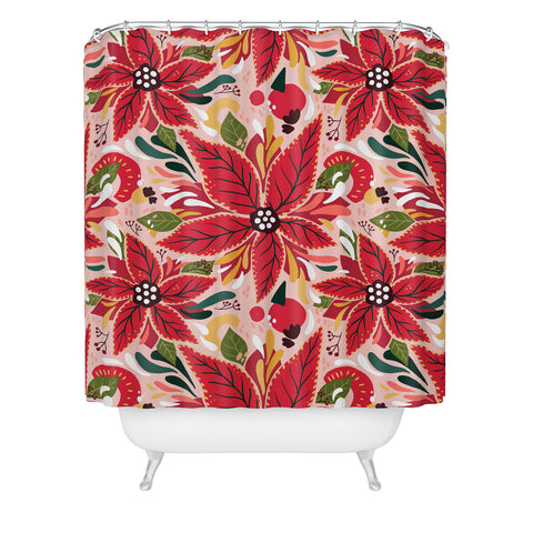 Avenie Abstract Floral Poinsettia Red Shower Curtain