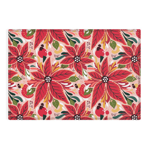 Avenie Abstract Floral Poinsettia Red Outdoor Rug