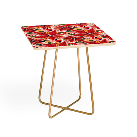Avenie Abstract Floral Poinsettia Red Side Table