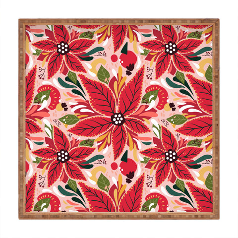 Avenie Abstract Floral Poinsettia Red Square Tray