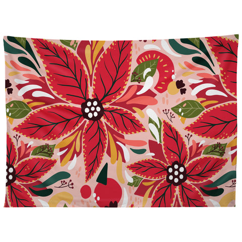 Avenie Abstract Floral Poinsettia Red Tapestry