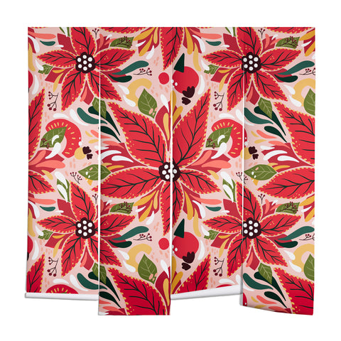 Avenie Abstract Floral Poinsettia Red Wall Mural