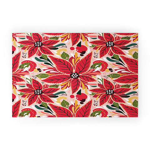 Avenie Abstract Floral Poinsettia Red Welcome Mat