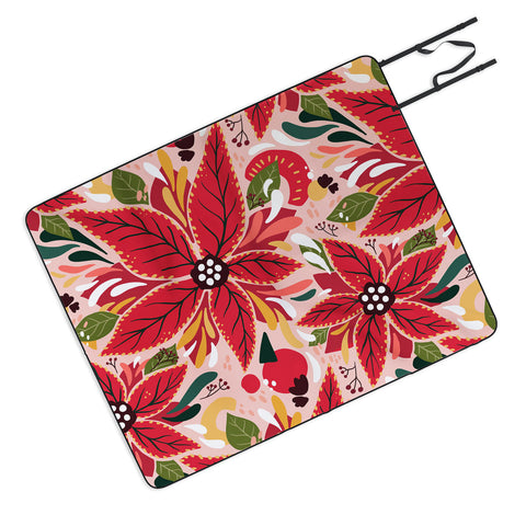 Avenie Abstract Floral Poinsettia Red Picnic Blanket