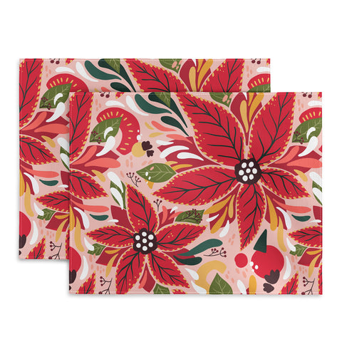 Avenie Abstract Floral Poinsettia Red Placemat