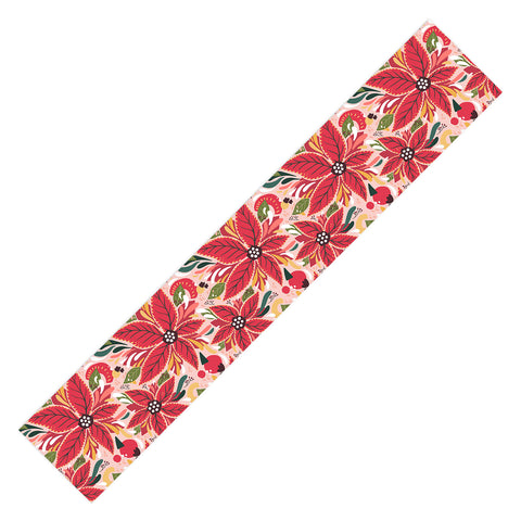 Avenie Abstract Floral Poinsettia Red Table Runner