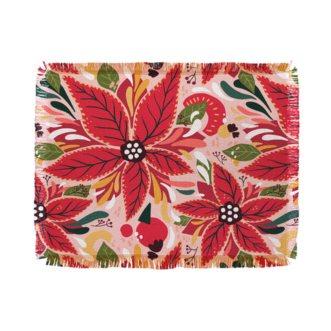 Avenie Abstract Floral Poinsettia Red Throw Blanket