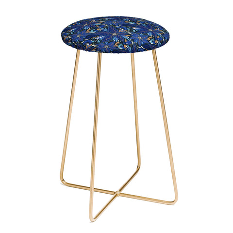 Avenie Abstract Florals Blue Counter Stool