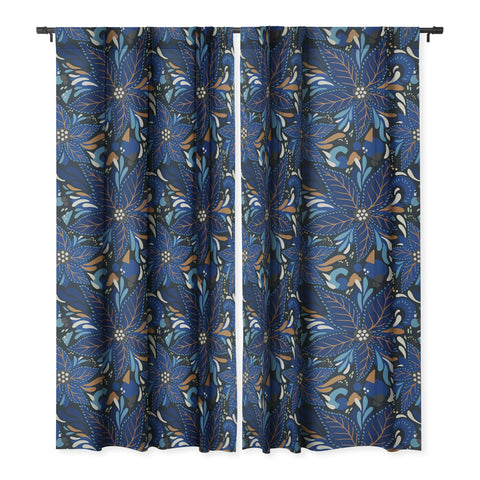 Avenie Abstract Florals Blue Blackout Window Curtain
