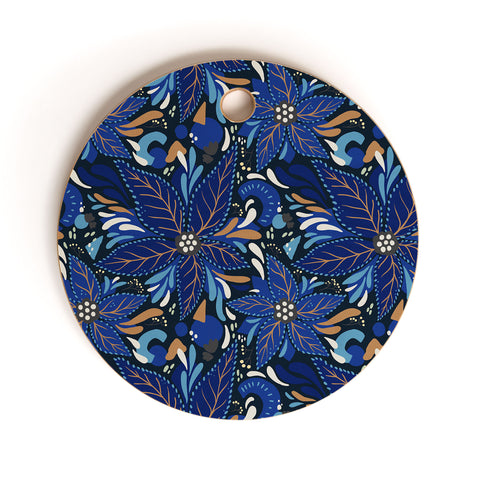 Avenie Abstract Florals Blue Cutting Board Round