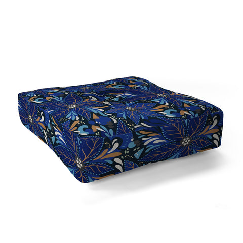 Avenie Abstract Florals Blue Floor Pillow Square