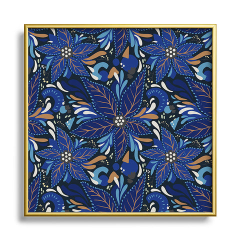 Avenie Abstract Florals Blue Square Metal Framed Art Print