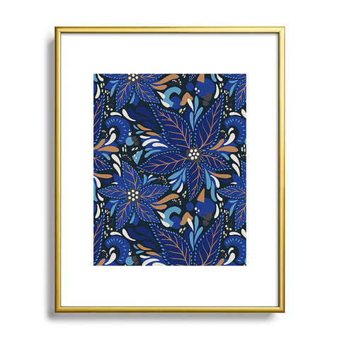 Avenie Abstract Florals Blue Metal Framed Art Print
