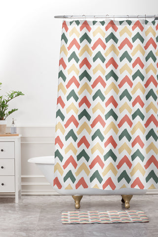 Avenie Abstract Herringbone Colorful Shower Curtain And Mat