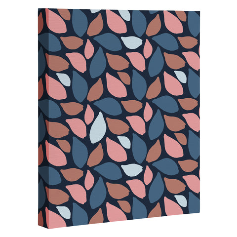 Avenie Abstract Leaves Navy Art Canvas