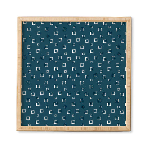 Avenie Abstract Squares Navy Blue Framed Wall Art