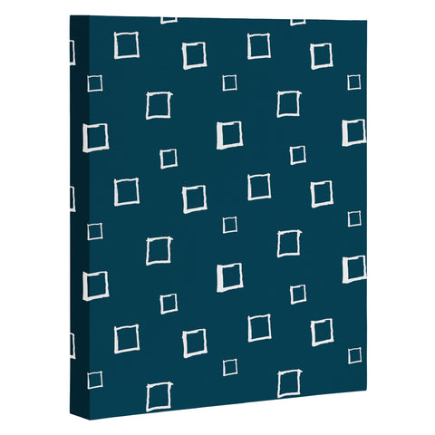Avenie Abstract Squares Navy Blue Art Canvas
