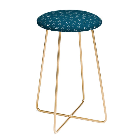 Avenie Abstract Squares Navy Blue Counter Stool