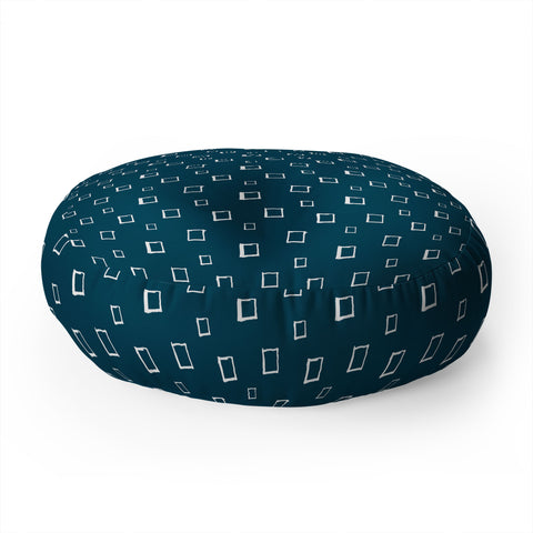 Avenie Abstract Squares Navy Blue Floor Pillow Round