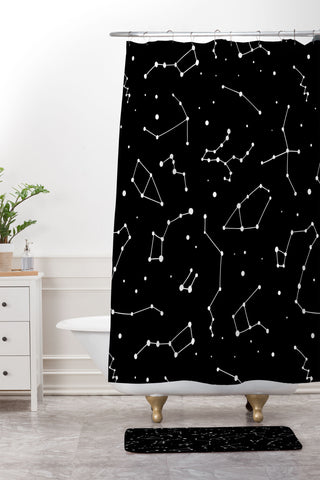 Avenie Black and White Constellations Shower Curtain And Mat