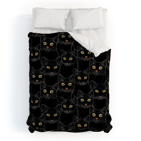 Avenie Black Cat Portraits Duvet Cover