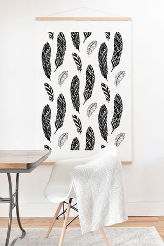 Avenie Boho Feathers Black and White Art Print And Hanger