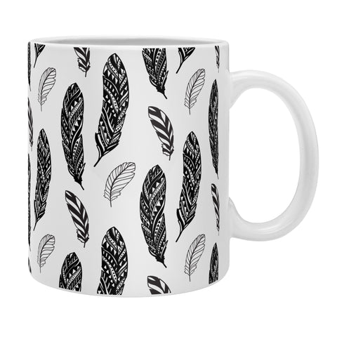 Avenie Boho Feathers Black and White Coffee Mug