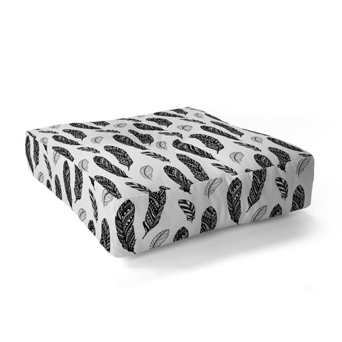 Avenie Boho Feathers Black and White Floor Pillow Square