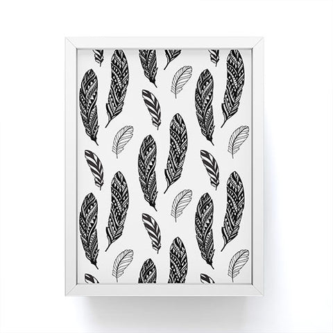 Avenie Boho Feathers Black and White Framed Mini Art Print