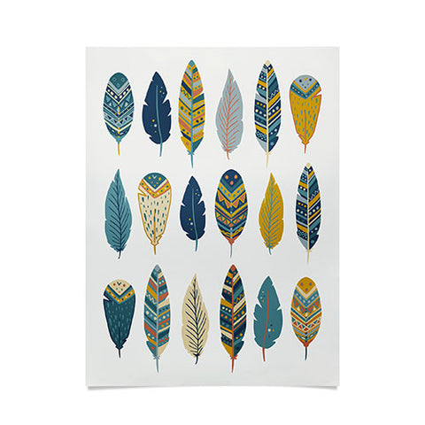 Avenie Boho Feathers Orange and Teal Poster