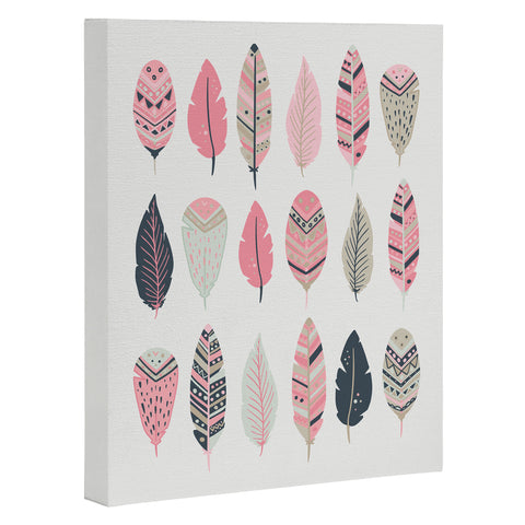 Avenie Boho Feathers Pink and Navy Art Canvas