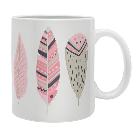 Avenie Boho Feathers Pink and Navy Coffee Mug