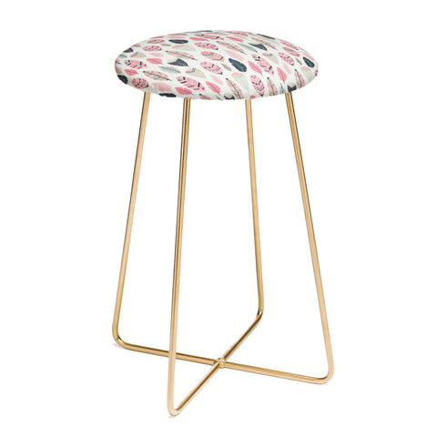 Avenie Boho Feathers Pink and Navy Counter Stool