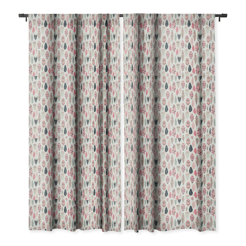 Avenie Boho Feathers Pink and Navy Blackout Window Curtain