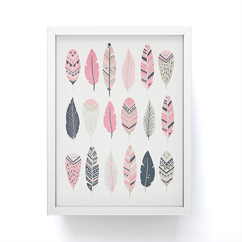 Avenie Boho Feathers Pink and Navy Framed Mini Art Print