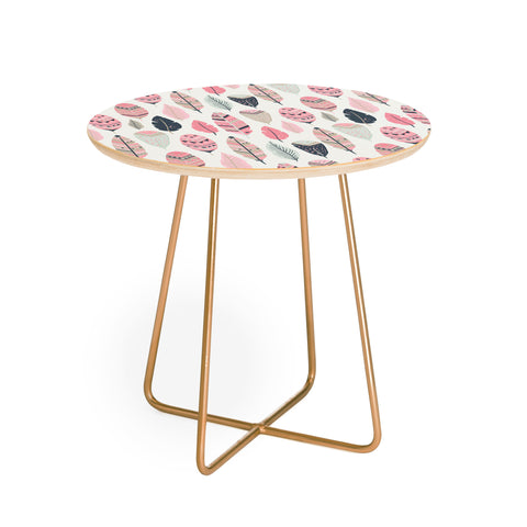Avenie Boho Feathers Pink and Navy Round Side Table