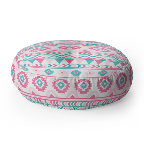 Avenie Boho Harmony Pink and Teal Floor Pillow Round