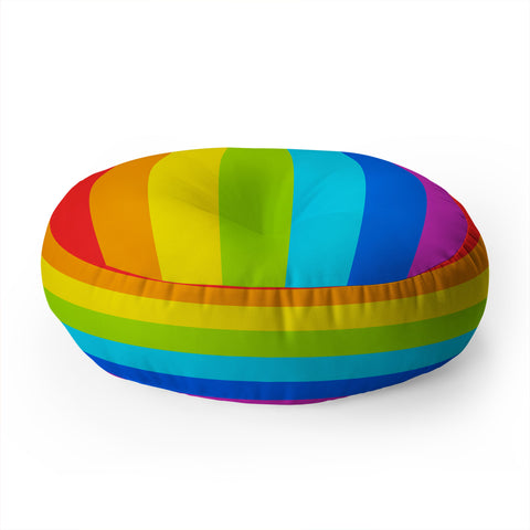 Avenie Bright Rainbow Stripes Floor Pillow Round