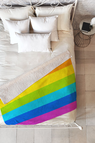 Avenie Bright Rainbow Stripes Fleece Throw Blanket