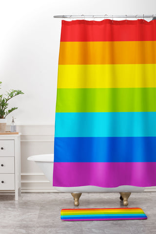Avenie Bright Rainbow Stripes Shower Curtain And Mat