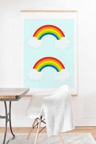 Avenie Bright Rainbow With Clouds Art Print And Hanger