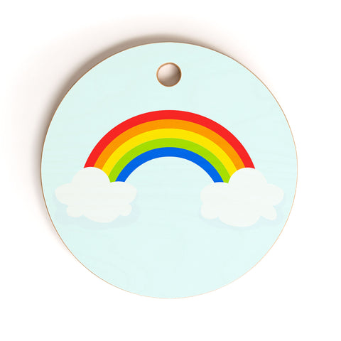 Avenie Bright Rainbow With Clouds Cutting Board Round