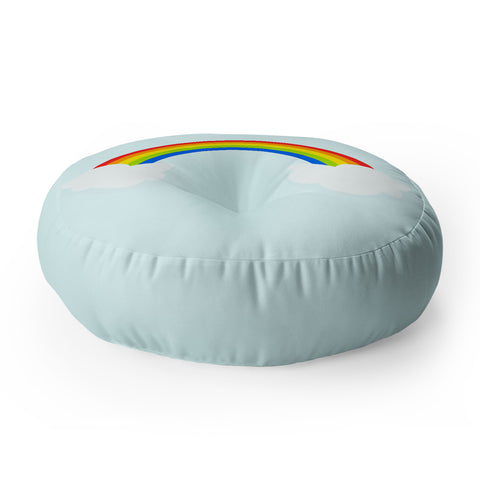 Avenie Bright Rainbow With Clouds Floor Pillow Round