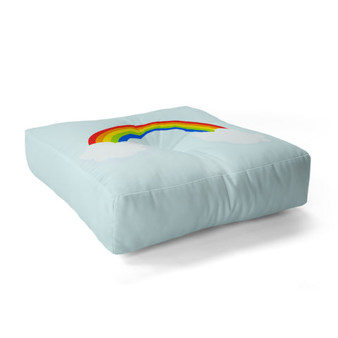Avenie Bright Rainbow With Clouds Floor Pillow Square